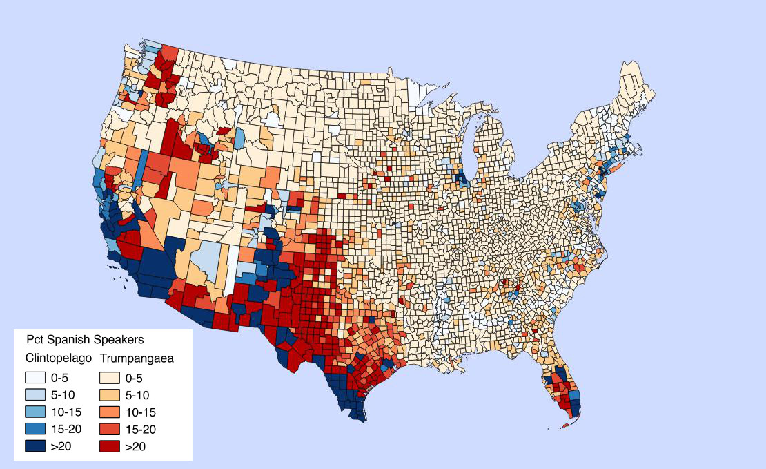 Percent Spanish speakers by county
